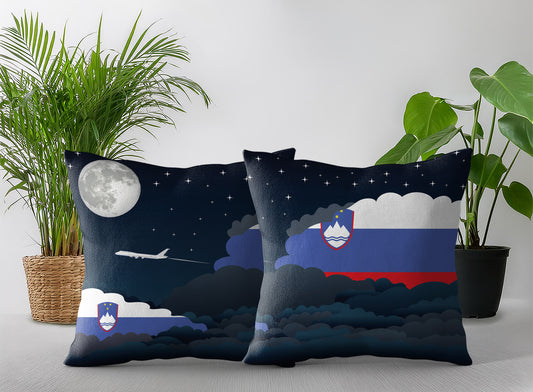 Slovenia World Airplane Night Clouds Square & Rectangle Pillow Cases | Aviation Night Sky Pillow Covers