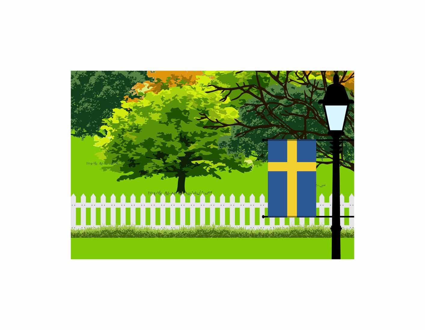 Sweden Trees Street Lamp Canvas Print Framed
