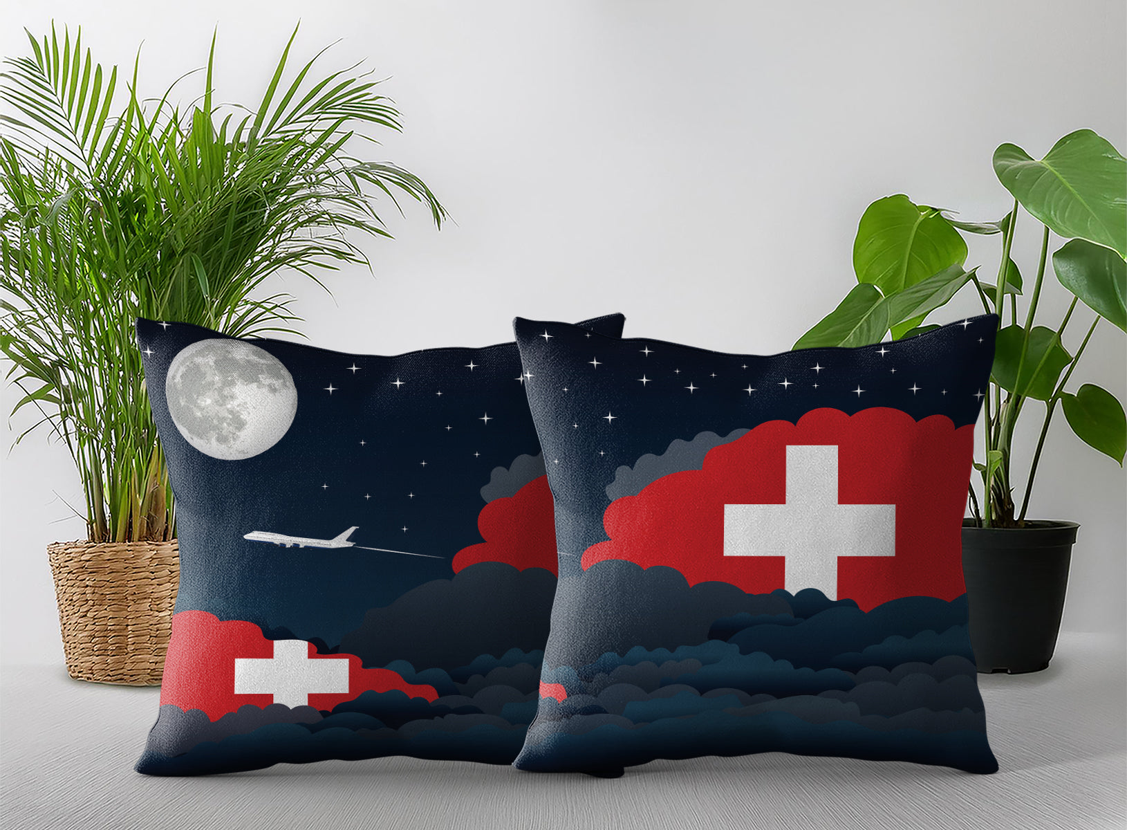 Switzerland Night Clouds Pillow Case and Pillow Throw