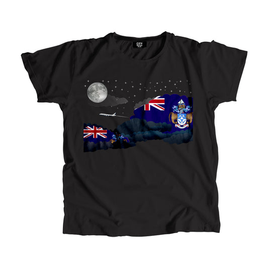 Tristan da Cunha Night Clouds Airplane Airport Flight Men Unisex T-Shirt Night Clouds Airplane Airport Flight T-Shirt