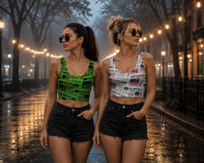 USA Newspapers Crop Top (White)