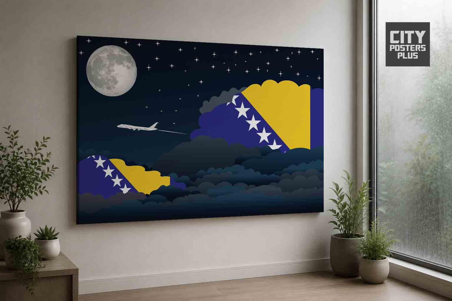 Bosnia and Herzegovina Night Clouds Framed Canvas Prints | Country & City Wall Art