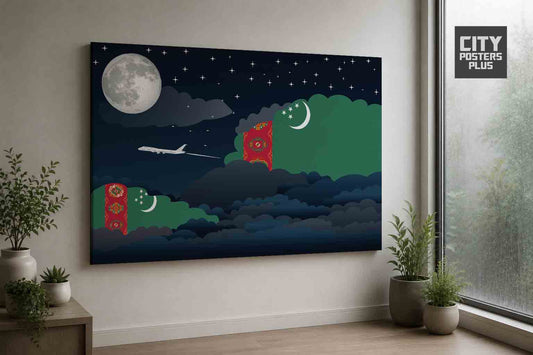 Turkmenistan Night Clouds Framed Canvas Prints | Country & City Wall Art