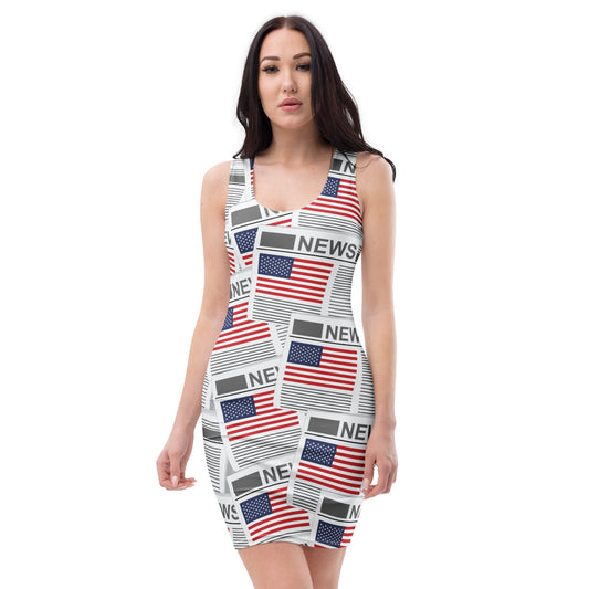 USA Newspapers Bodycon Dress (White)