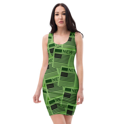 USA Newspapers Bodycon Dress (Green)