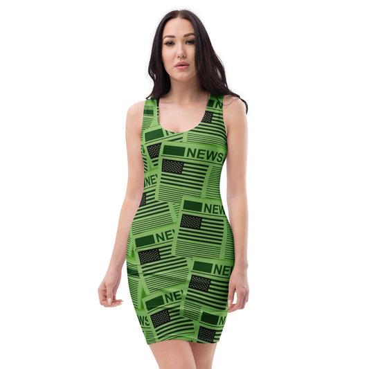 USA Newspapers Bodycon Dress (Green)