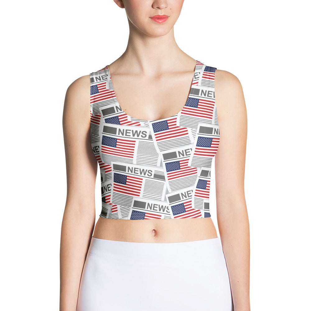 USA Newspapers Crop Top (White)