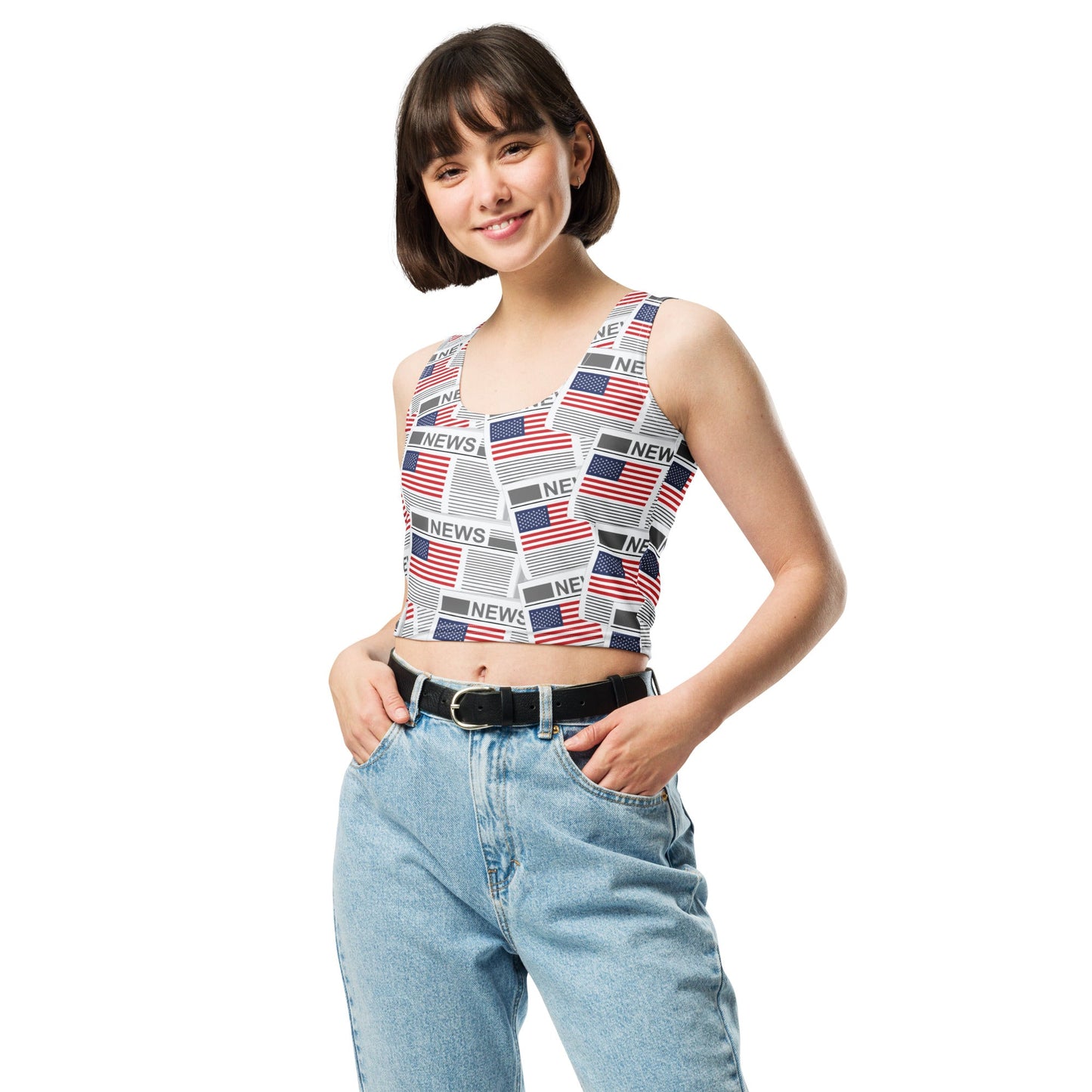USA Newspapers Crop Top (White)