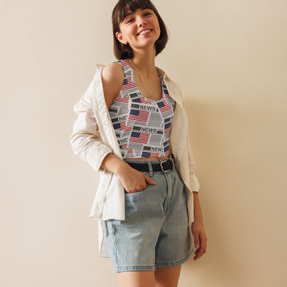 USA Newspapers Crop Top (White)