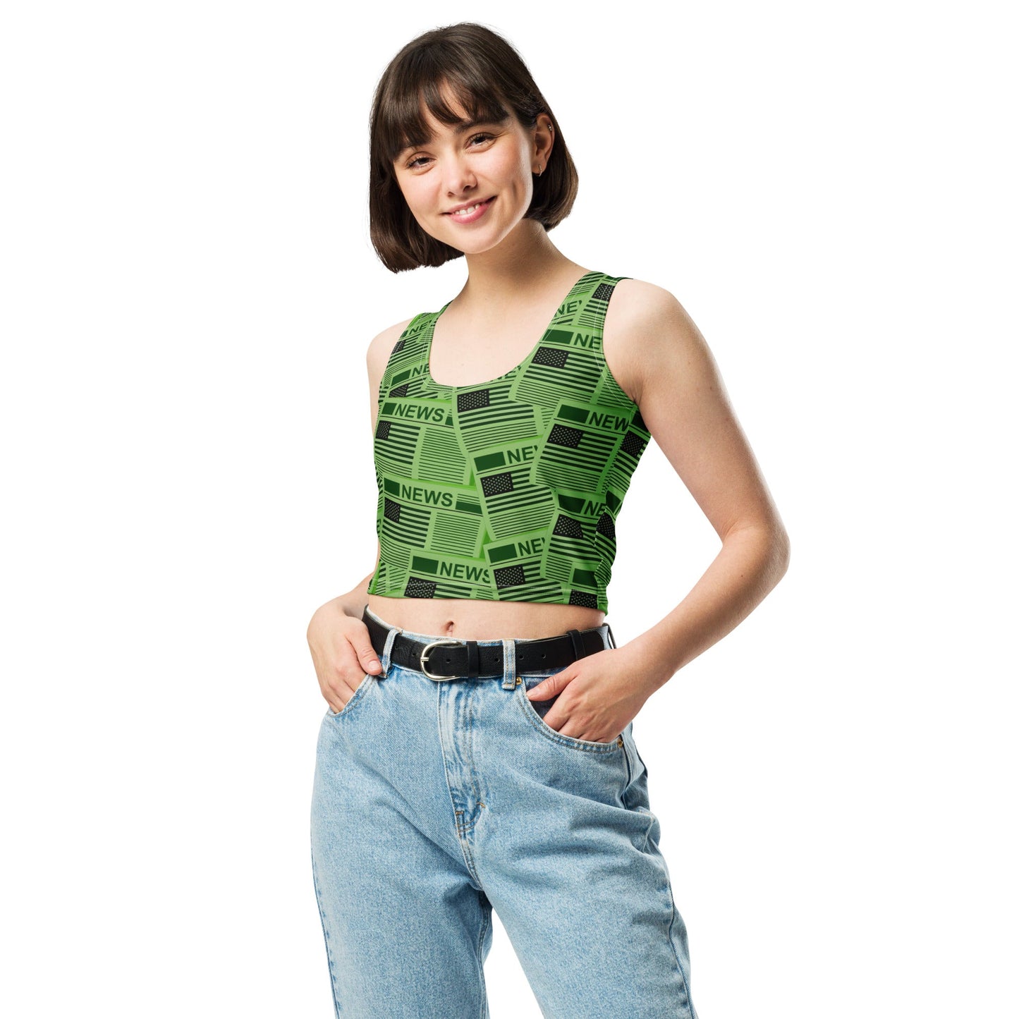 USA Newspapers Crop Top (Green)