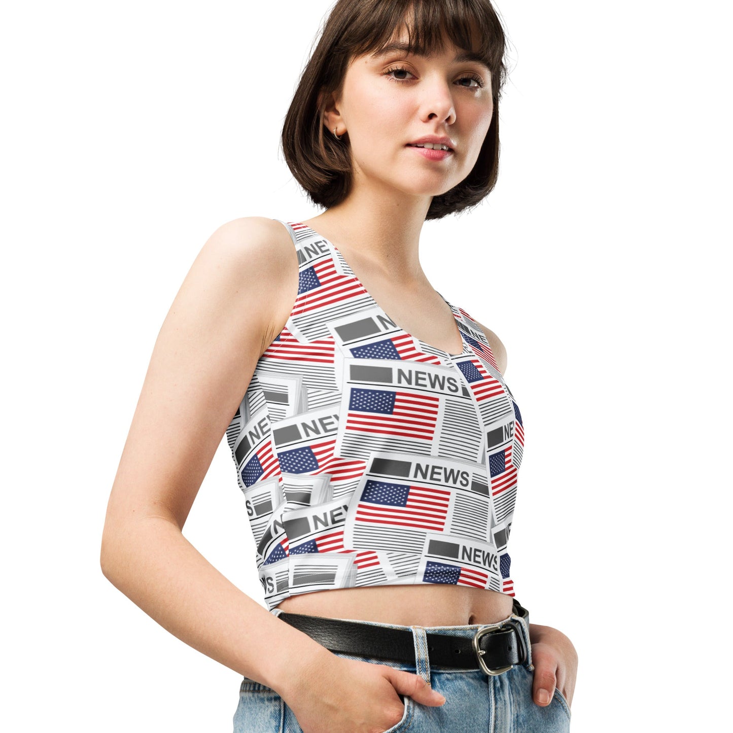 USA Newspapers Crop Top (White)