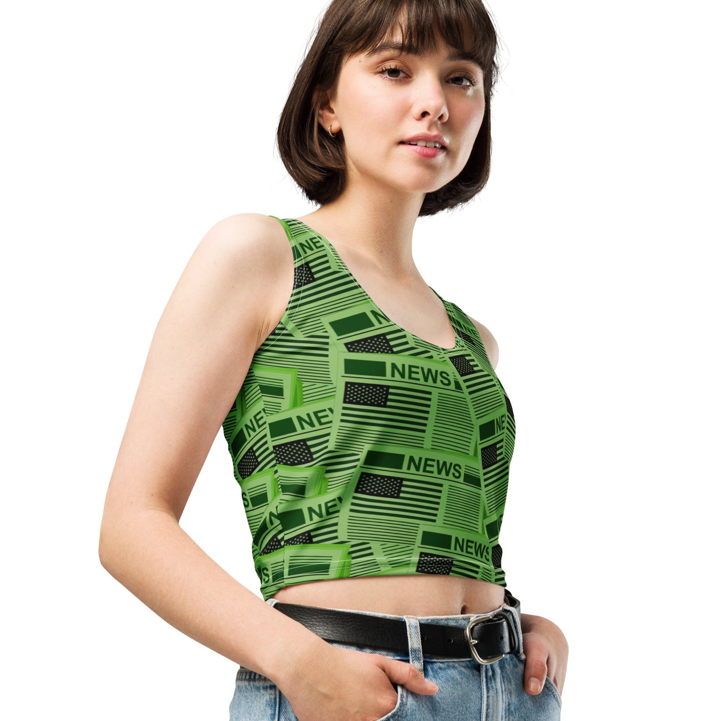 USA Newspapers Crop Top (Green)