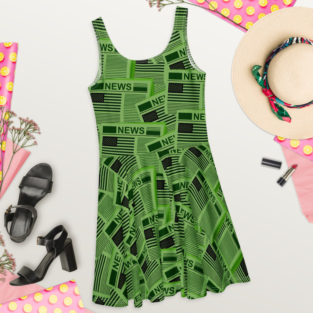 USA Newspapers Skater Dress (Green)