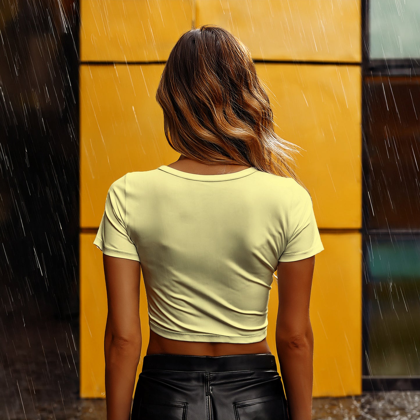 74 Number Women Crop Top (Butter Yellow)