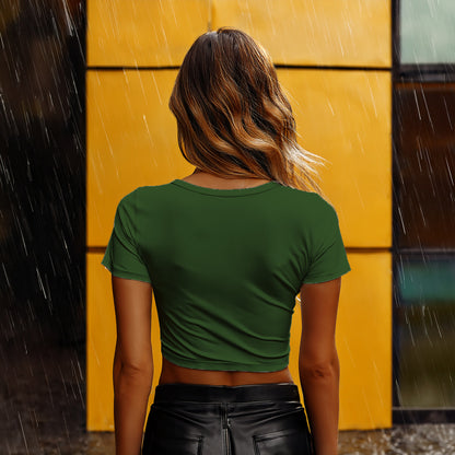 00 Number Women Crop Top (Olive Green)