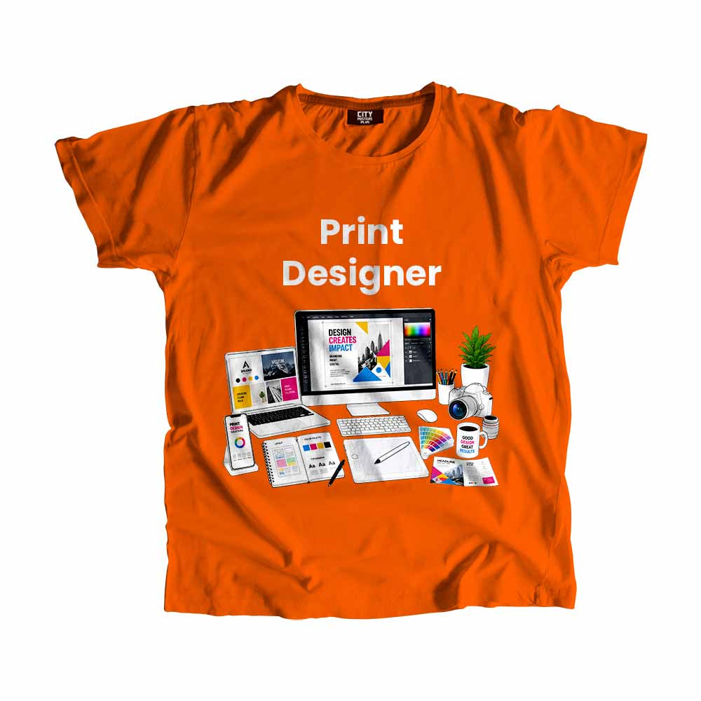 Print Designer Men Unisex T-Shirt (Orange) Technology Unisex T-Shirt | City Posters Plus