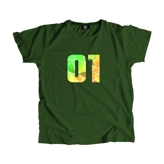 01 Number Men Women Unisex T-Shirt (Olive Green)