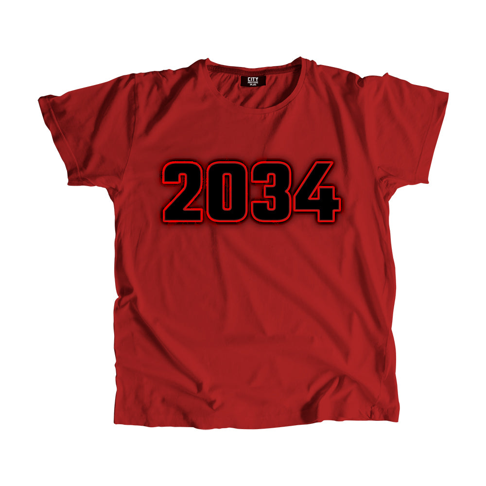 2034 Year Men Women Unisex T-Shirt (Red)