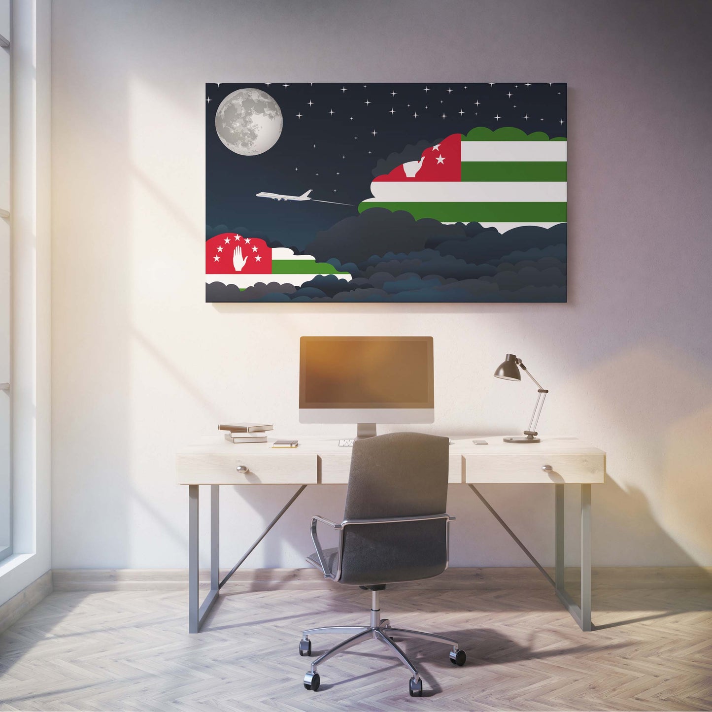 Abkhazia Flags Night Clouds Canvas Print Framed