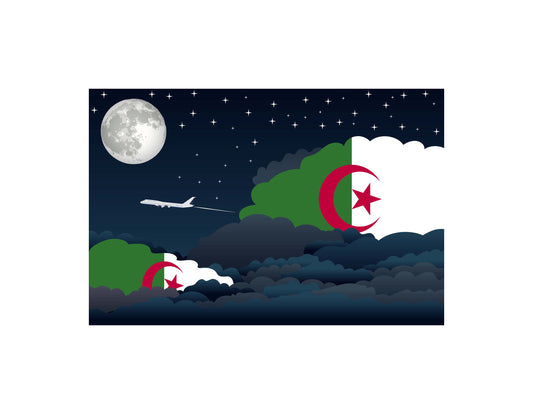 Algeria Flags Night Clouds Canvas Print Framed