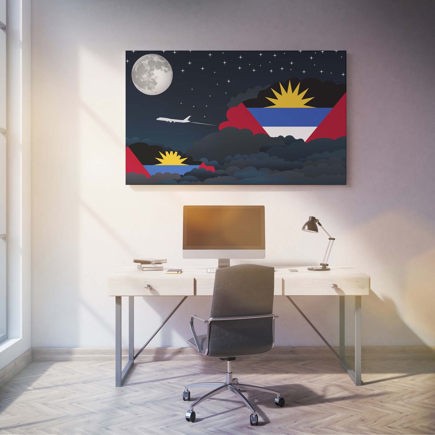 Antigua and Barbuda Flags Night Clouds Canvas Print Framed