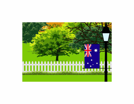 Australia Flags Trees Street Lamp Canvas Print Framed