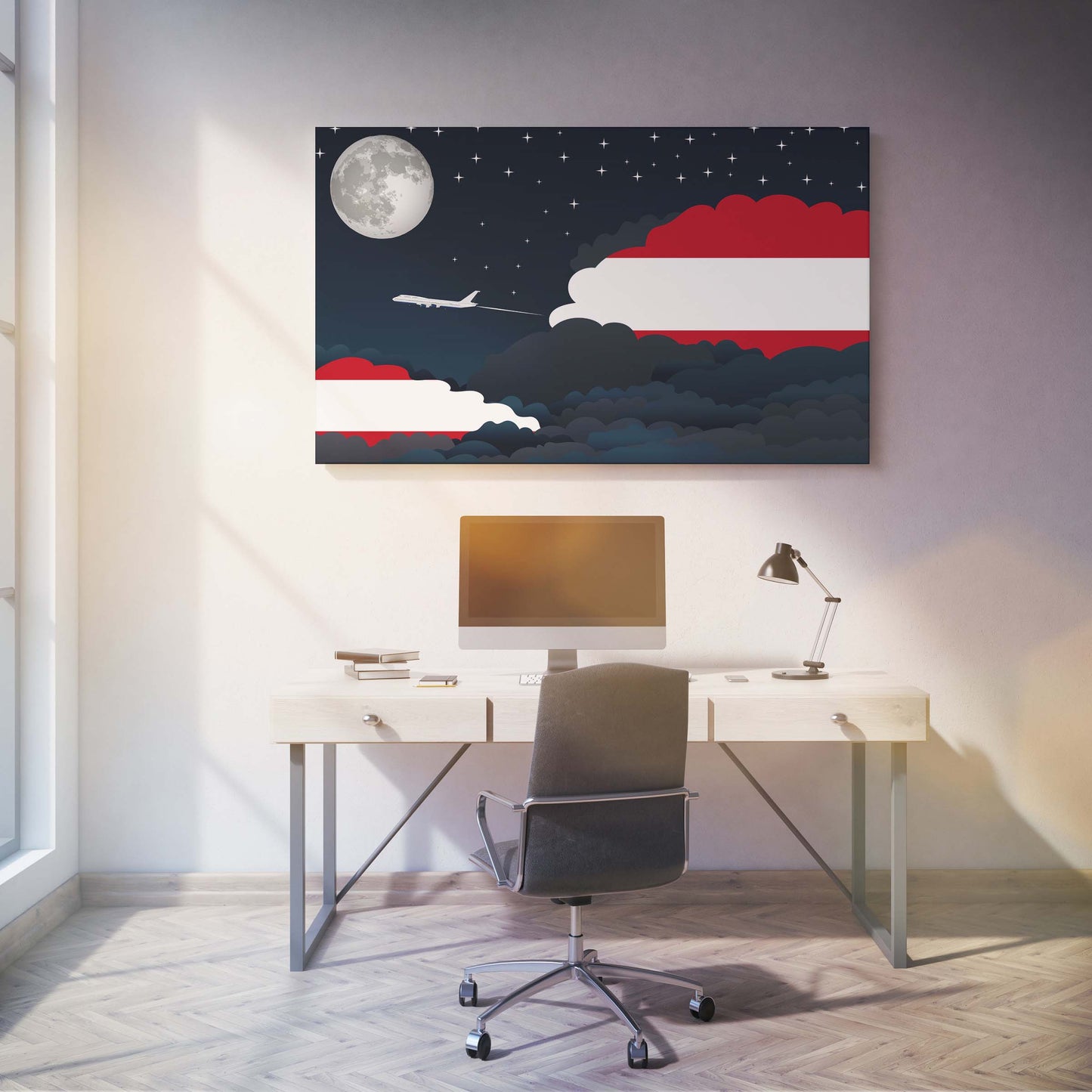 Austria Flags Night Clouds Canvas Print Framed