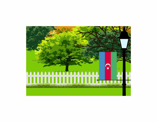 Azerbaijan Flags Trees Street Lamp Canvas Print Framed