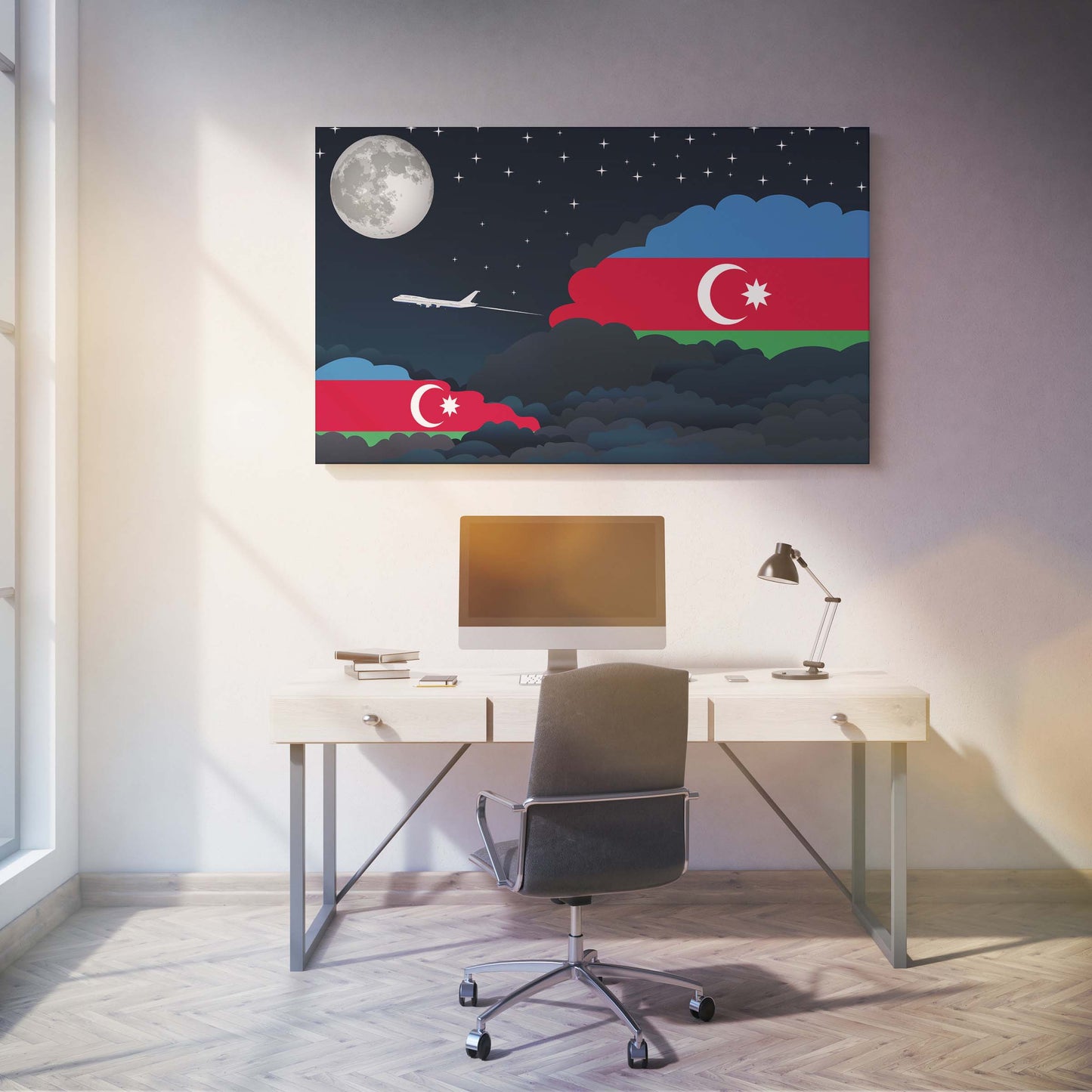 Azerbaijan Flags Night Clouds Canvas Print Framed