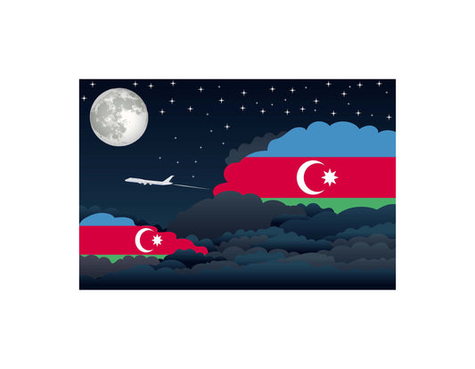 Azerbaijan Flags Night Clouds Canvas Print Framed