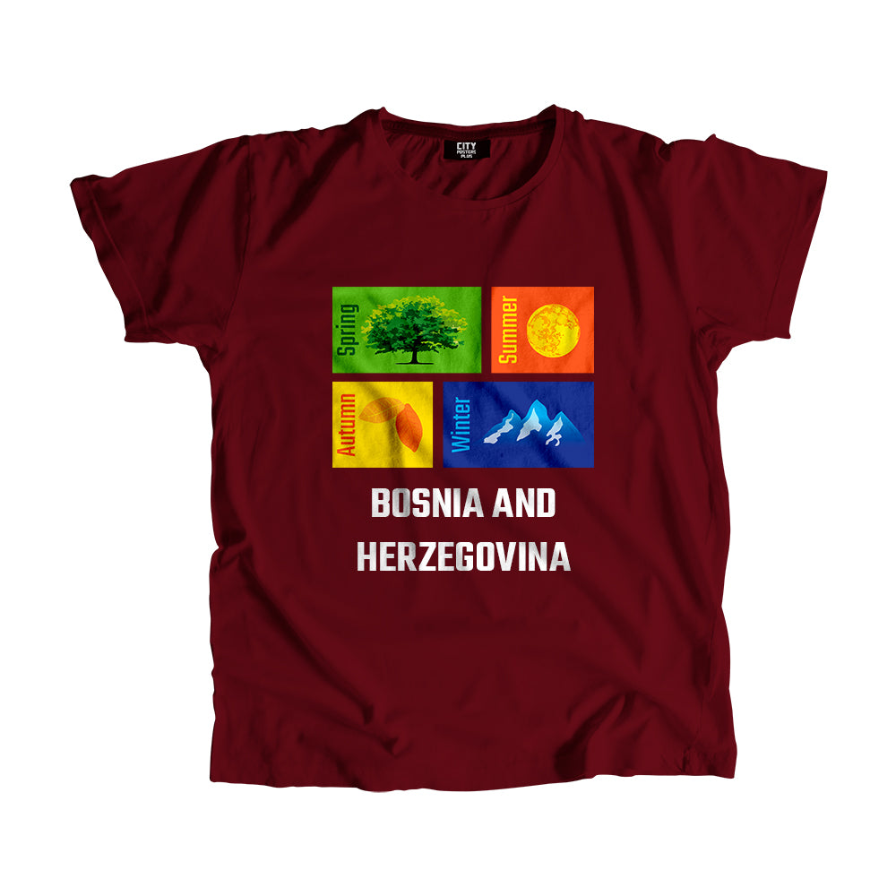 BOSNIA AND HERZEGOVINA Seasons Unisex T-Shirt (Maroon)