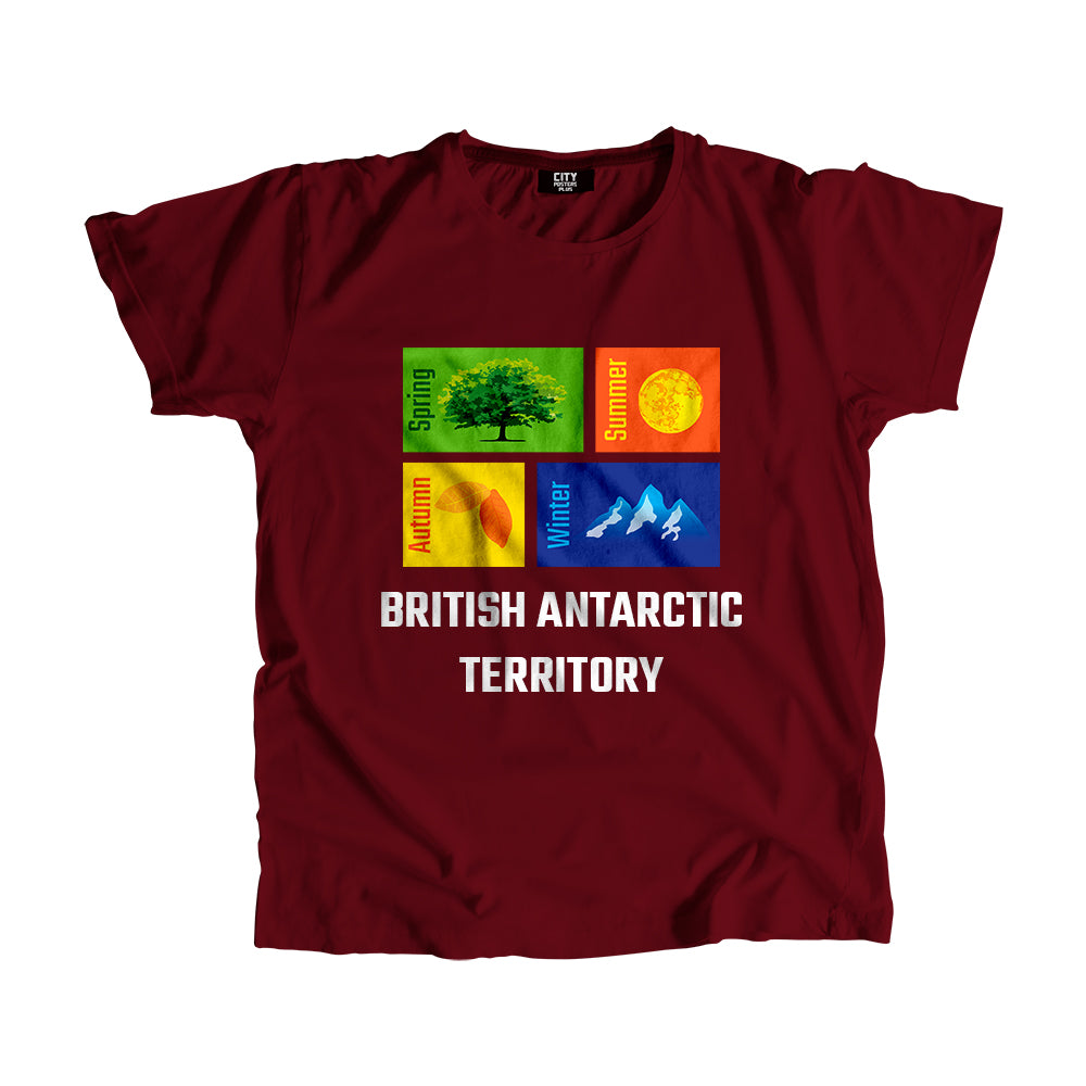 BRITISH ANTARCTIC TERRITORY Seasons Unisex T-Shirt (Maroon)