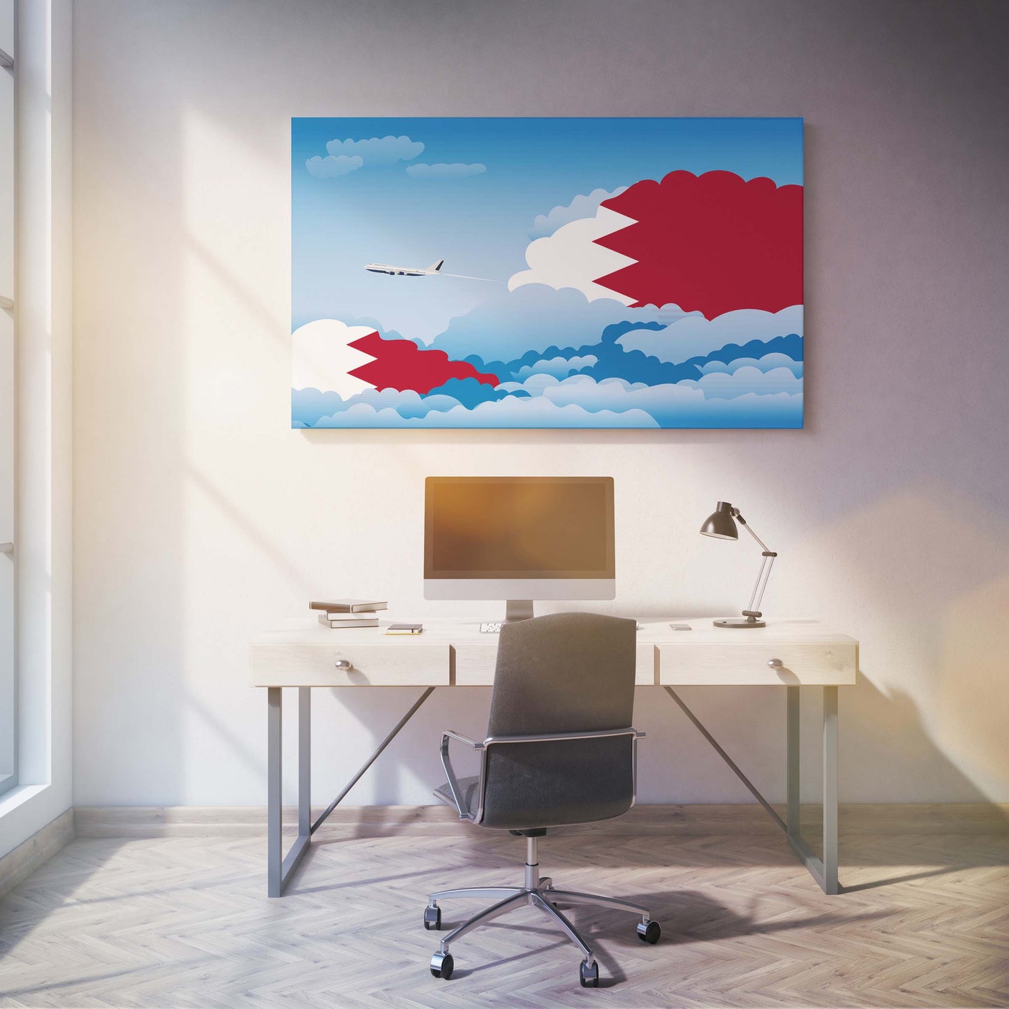 Bahrain Flags Day Clouds Canvas Print Framed