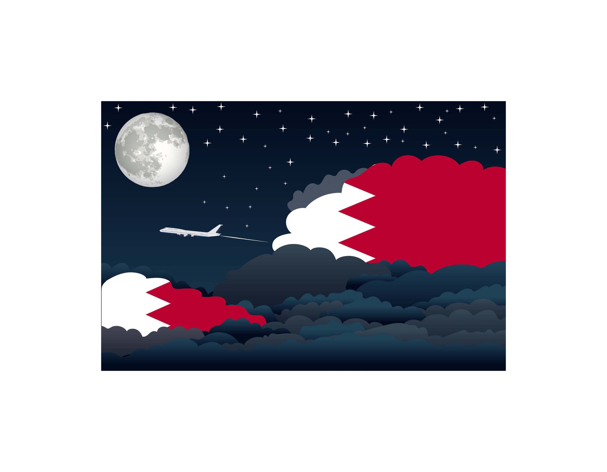 Bahrain Flags Night Clouds Canvas Print Framed