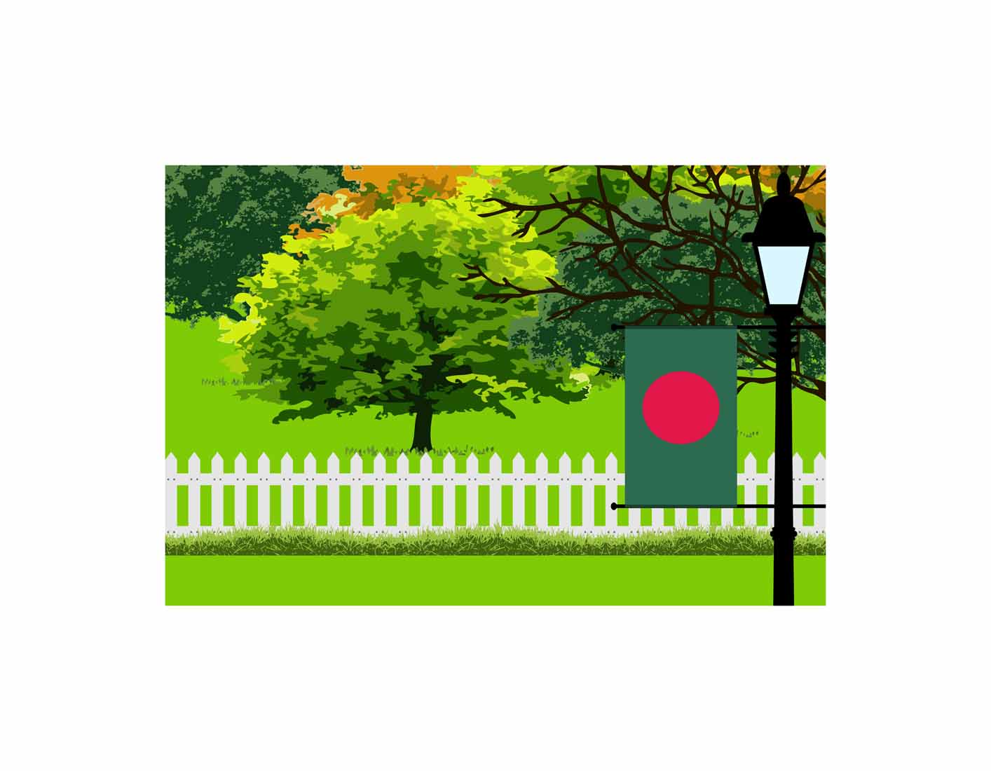 Bangladesh Flags Trees Street Lamp Canvas Print Framed