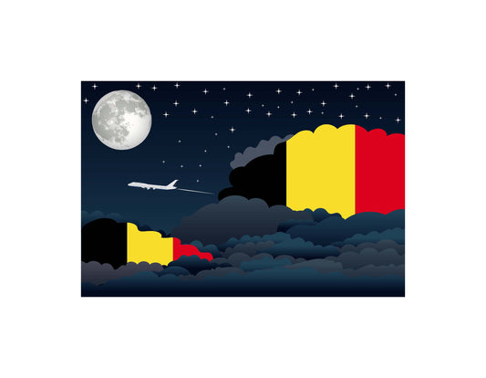 Belgium Flags Night Clouds Canvas Print Framed