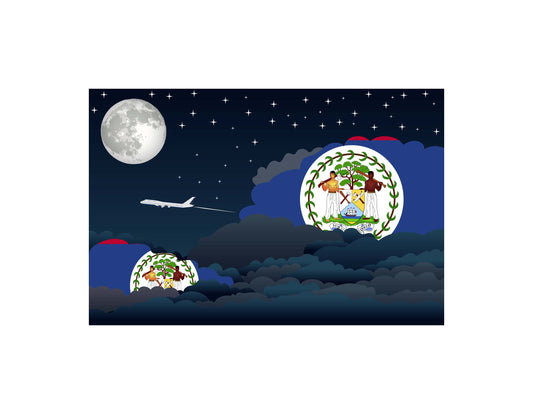 Belize Flags Night Clouds Canvas Print Framed