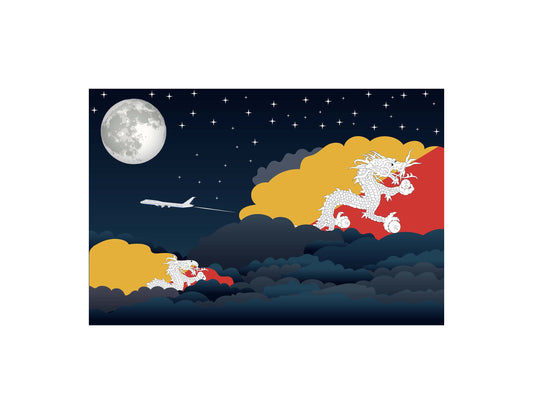 Bhutan Flags Night Clouds Canvas Print Framed