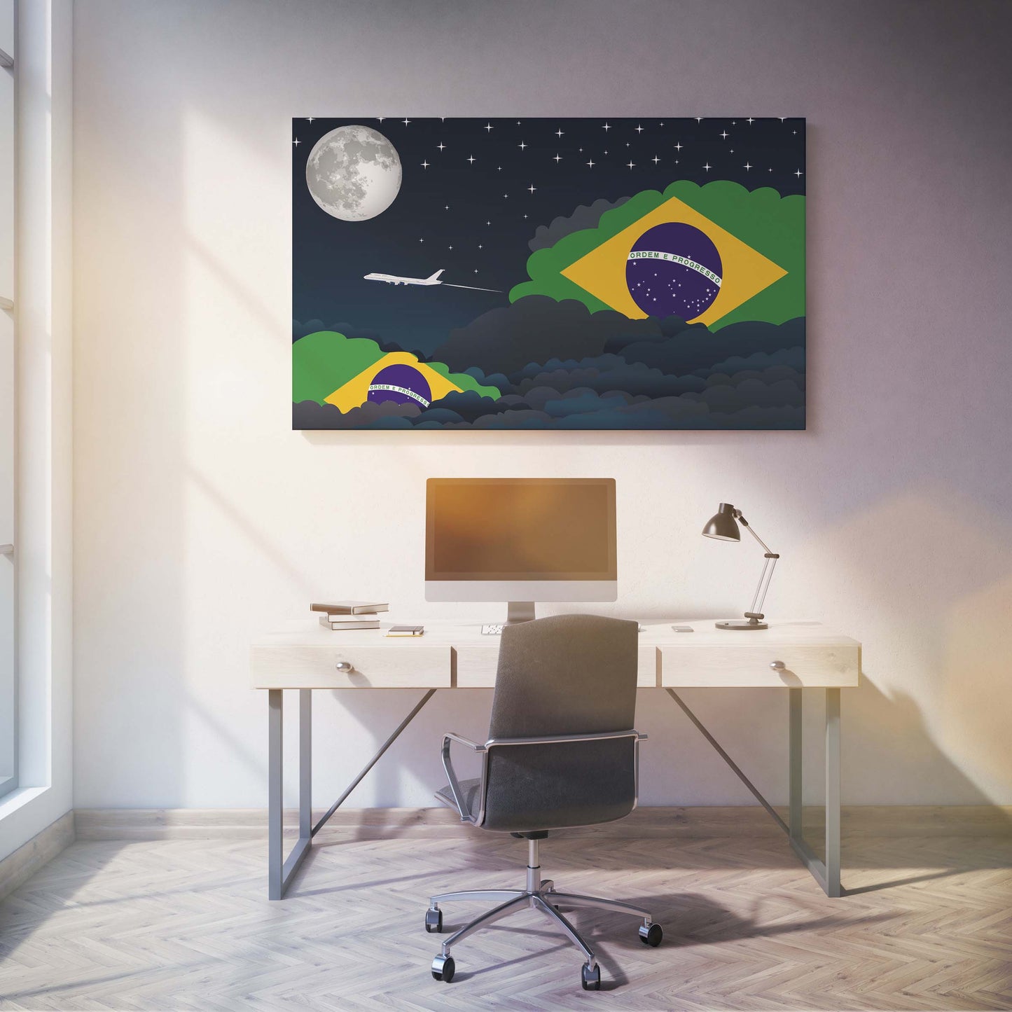 Brazil Flags Night Clouds Canvas Print Framed