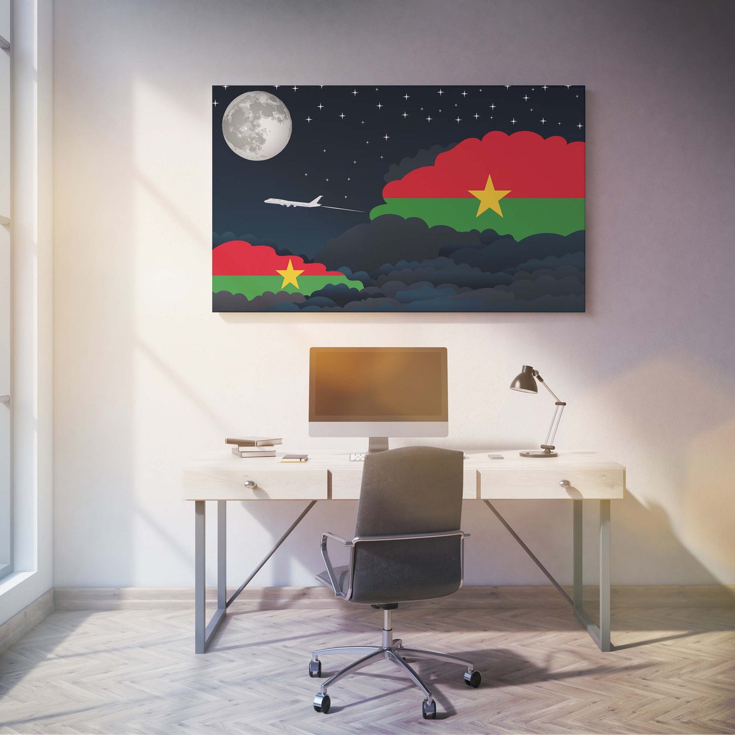 Burkina Faso Flags Night Clouds Canvas Print Framed