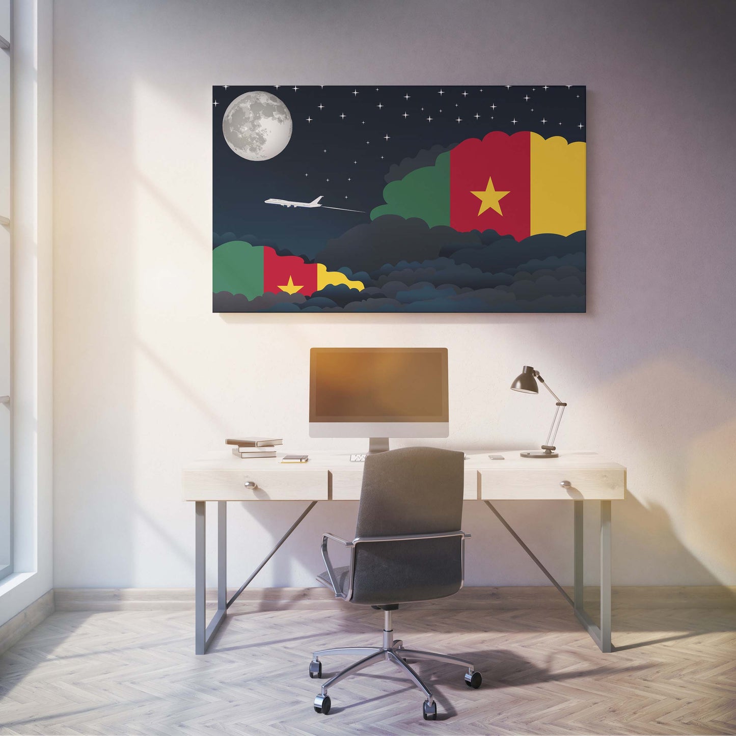 Cameroon Flags Night Clouds Canvas Print Framed
