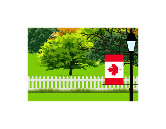 Canada Flags Trees Street Lamp Canvas Print Framed