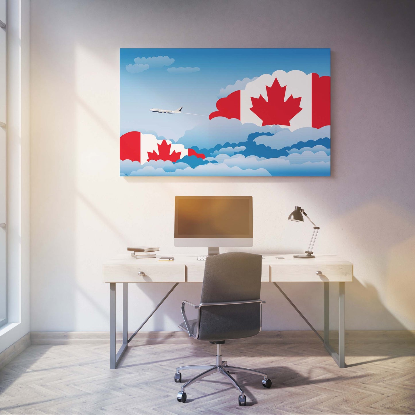 Canada Flags Day Clouds Canvas Print Framed