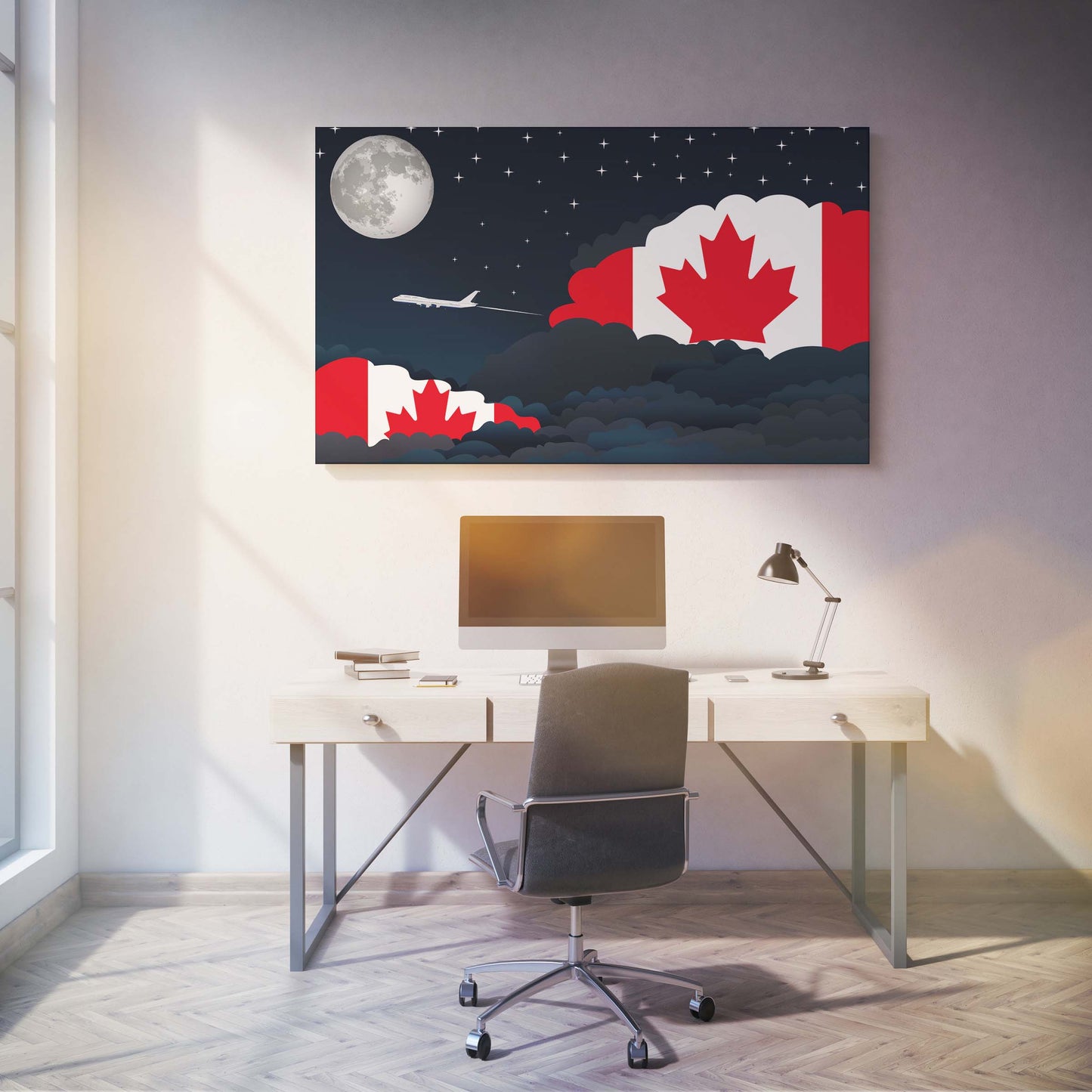 Canada Flags Night Clouds Canvas Print Framed
