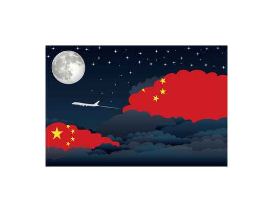 China Flags Night Clouds Canvas Print Framed