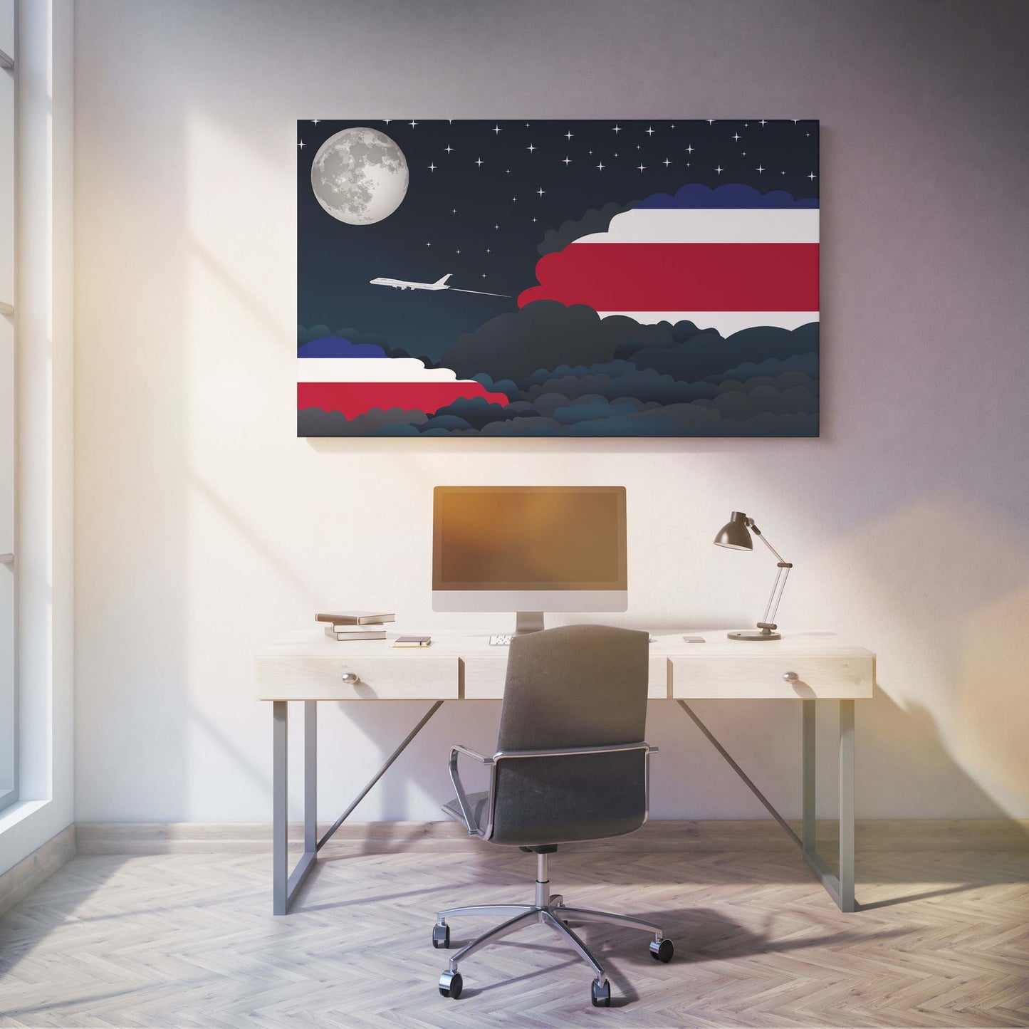 Costa Rica Flags Night Clouds Canvas Print Framed