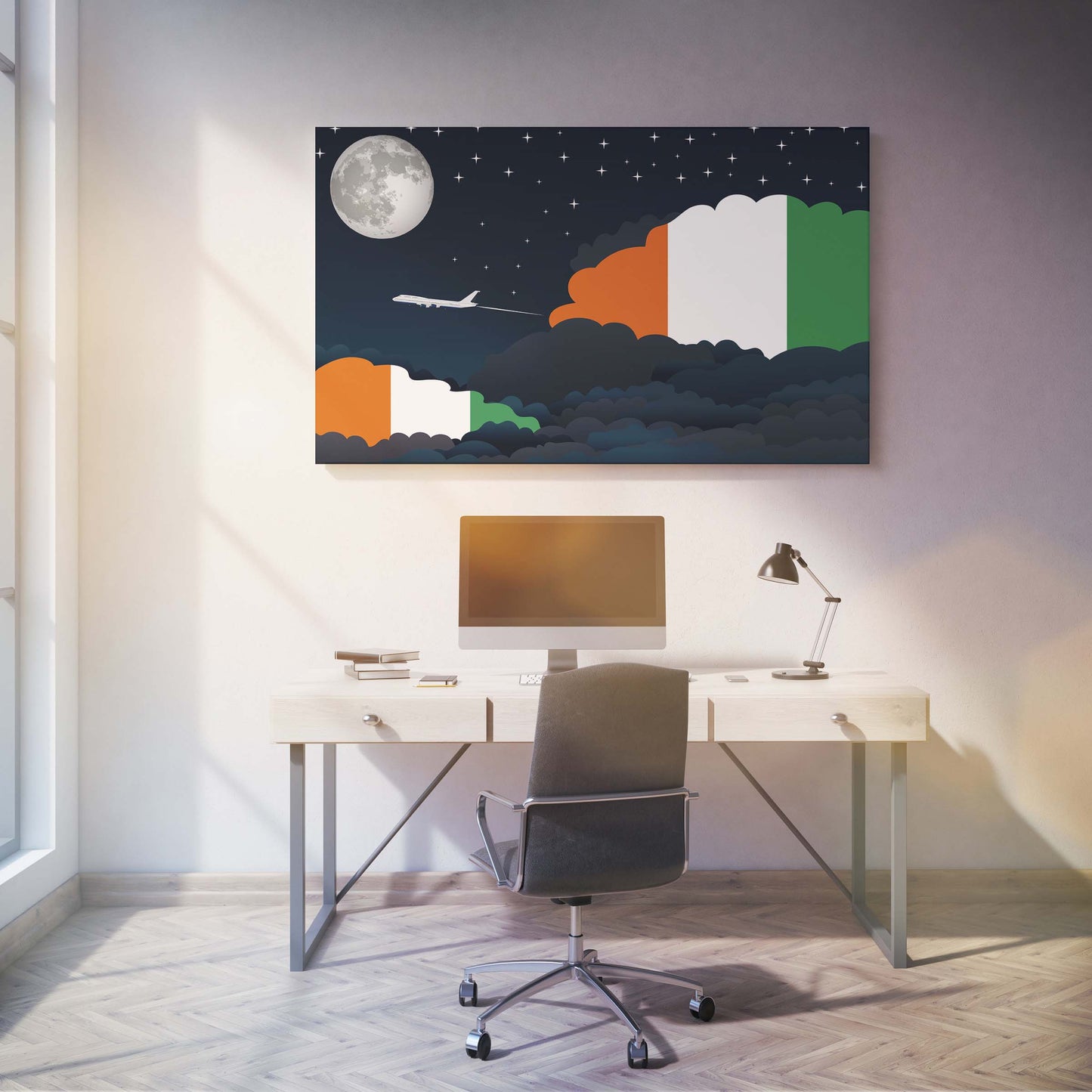 Cote D'Ivoire Flags Night Clouds Canvas Print Framed