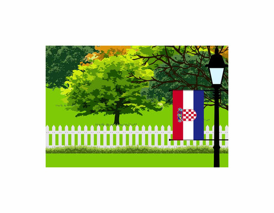 Croatia Flags Trees Street Lamp Canvas Print Framed
