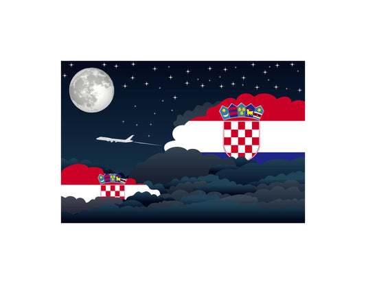 Croatia Flags Night Clouds Canvas Print Framed