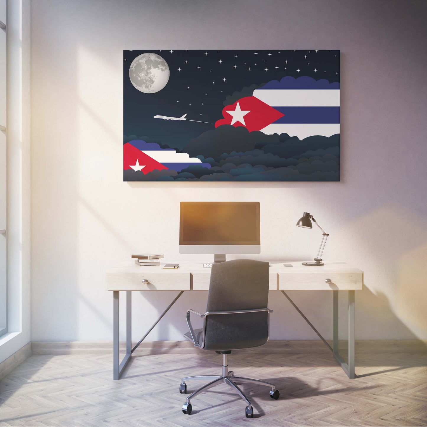 Cuba Flags Night Clouds Canvas Print Framed